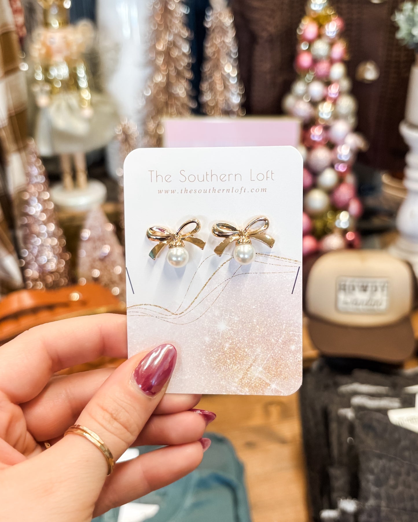 Bow Stud Earrings With Pearl Accent