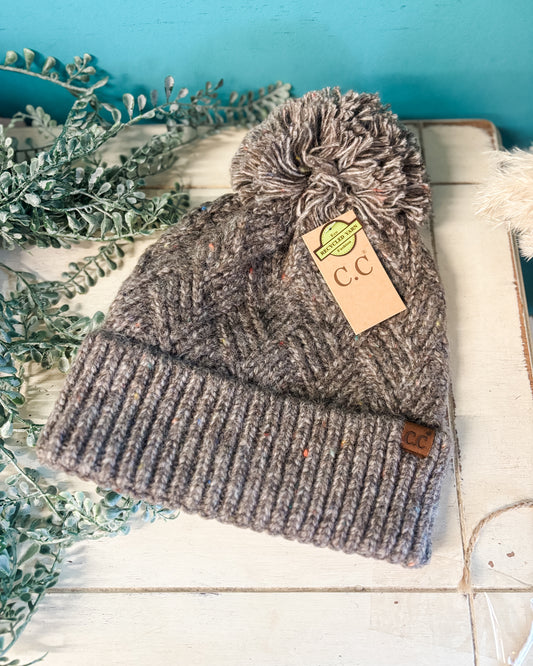 C.C. Criss-Cross Pattern Pom Beanie