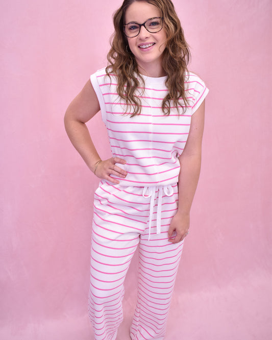 Casual Striped Tee & Wide Leg Pants Set