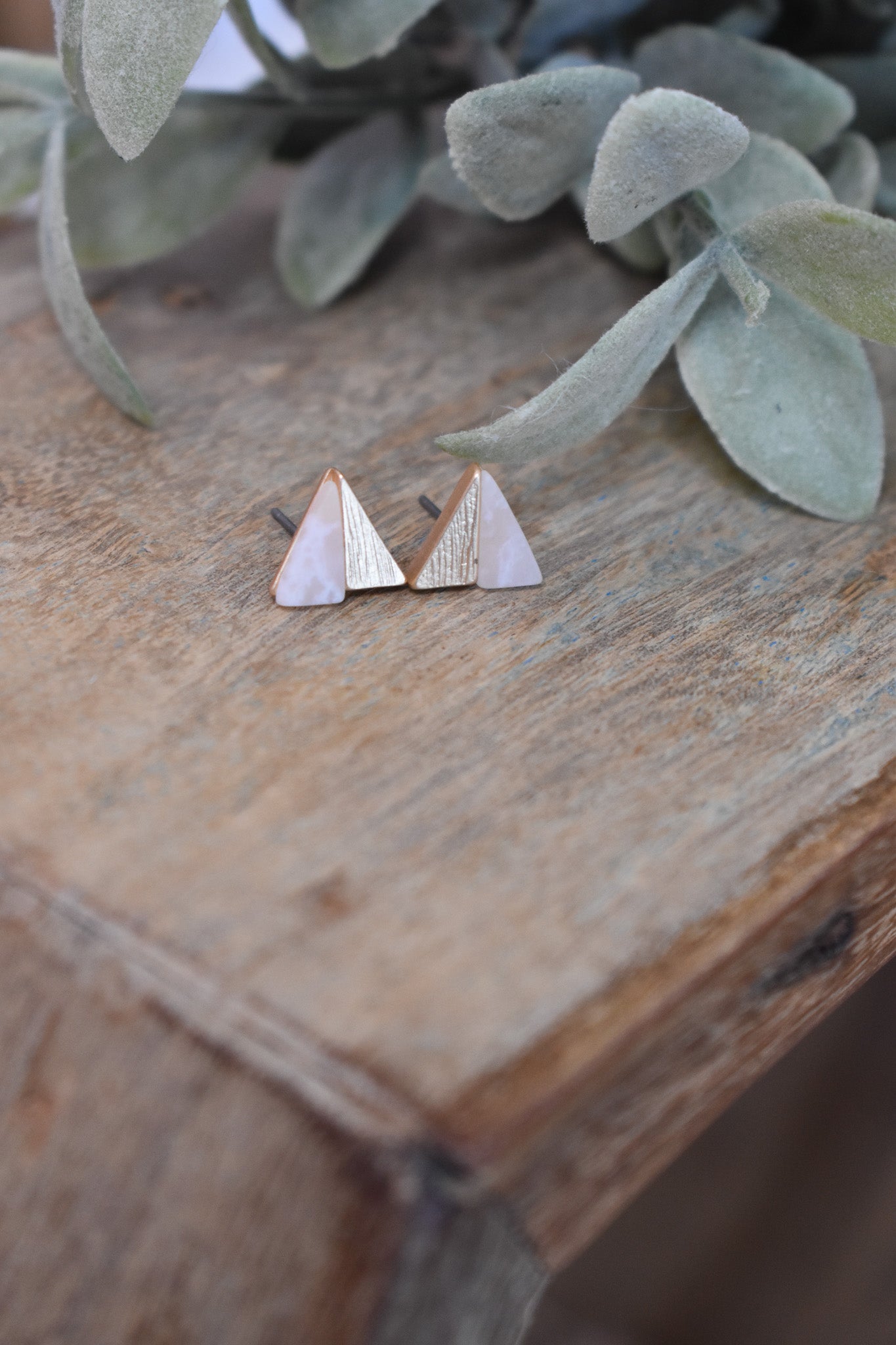 Half Stone Triangle Stud Earrings