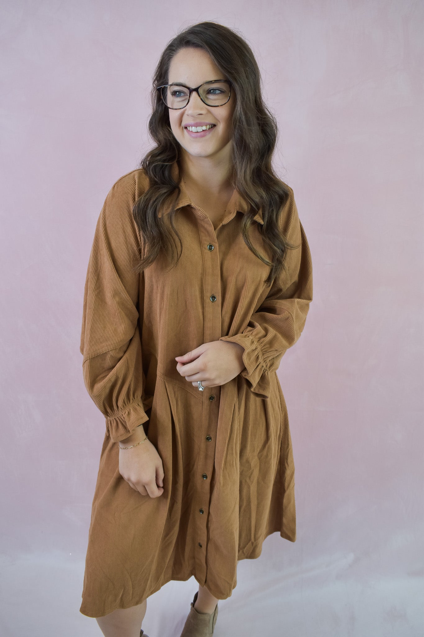 Crisp Fall 3/4 Sleeve Corduroy Dress