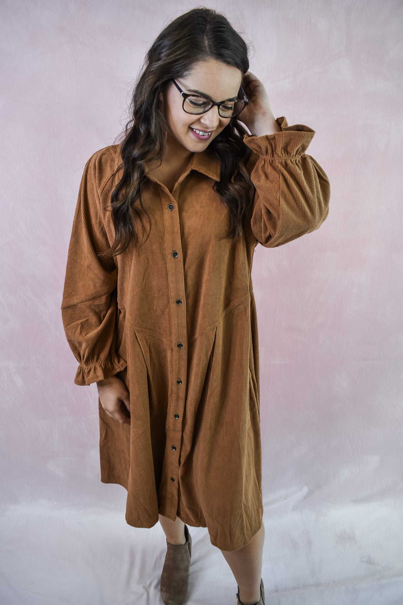 Crisp Fall 3/4 Sleeve Corduroy Dress