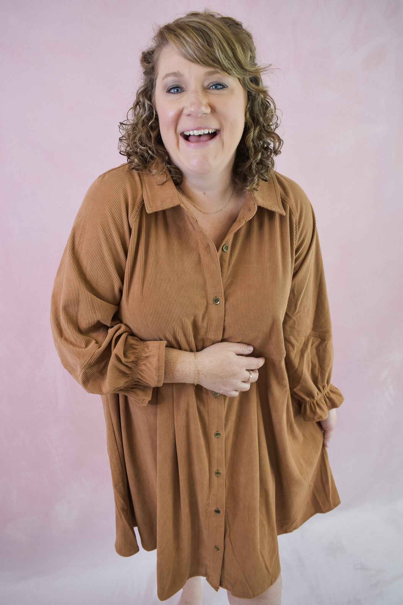 Crisp Fall 3/4 Sleeve Corduroy Dress