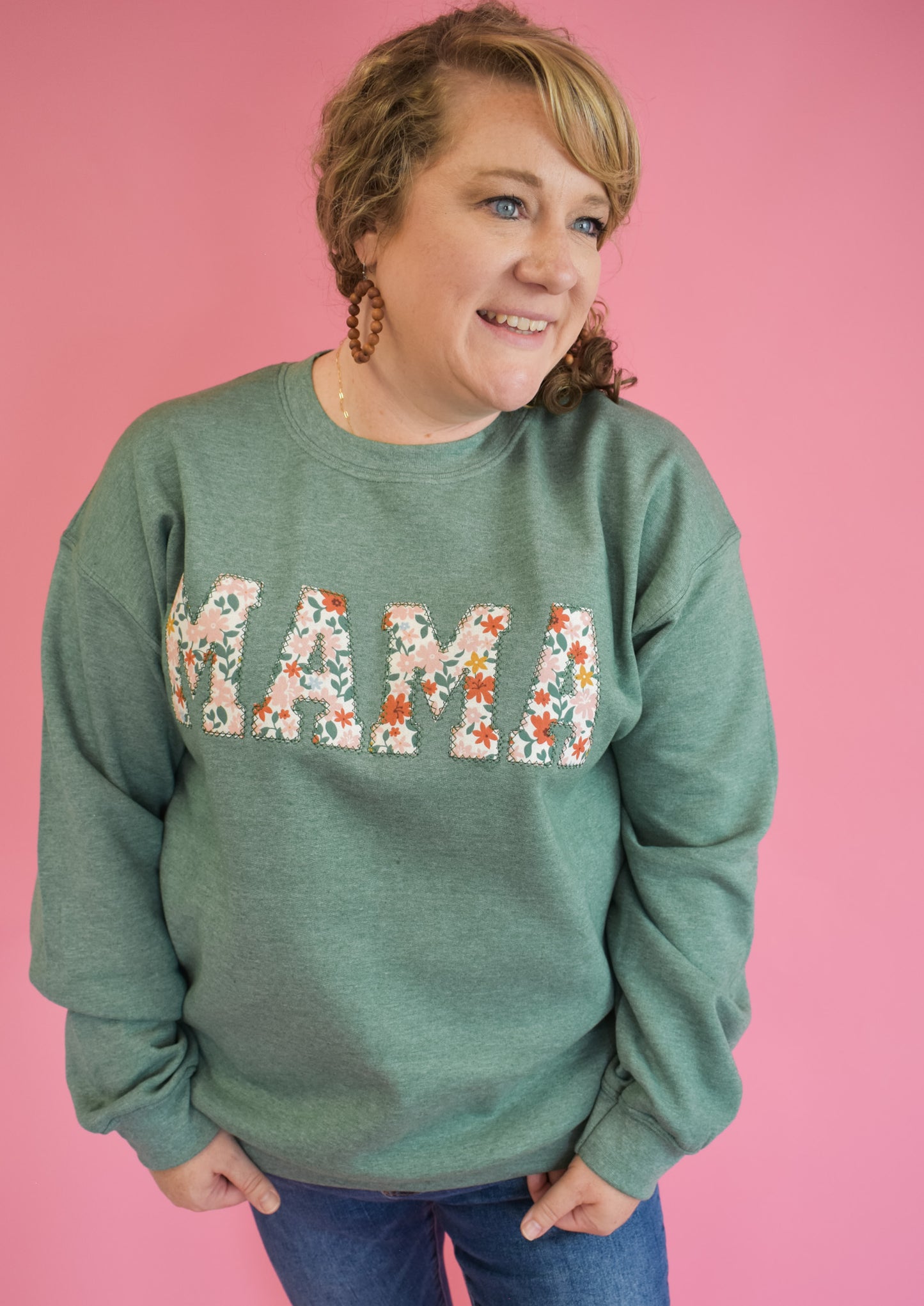 Mama Fall Floral Applique Pullover