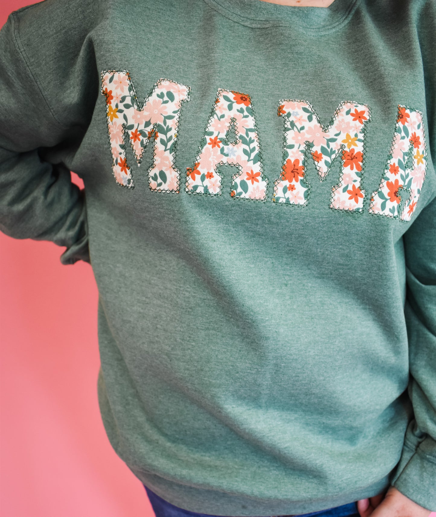Mama Fall Floral Applique Pullover