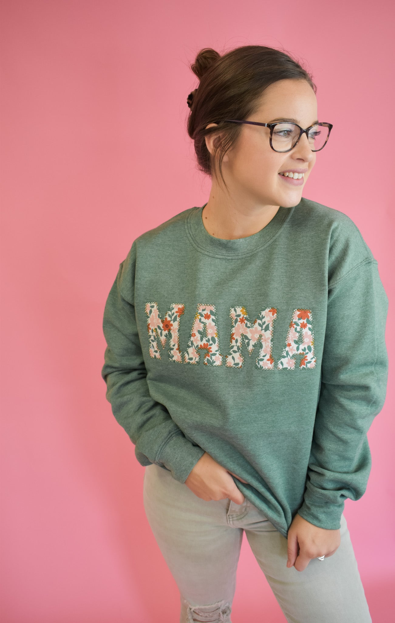 Mama Fall Floral Applique Pullover