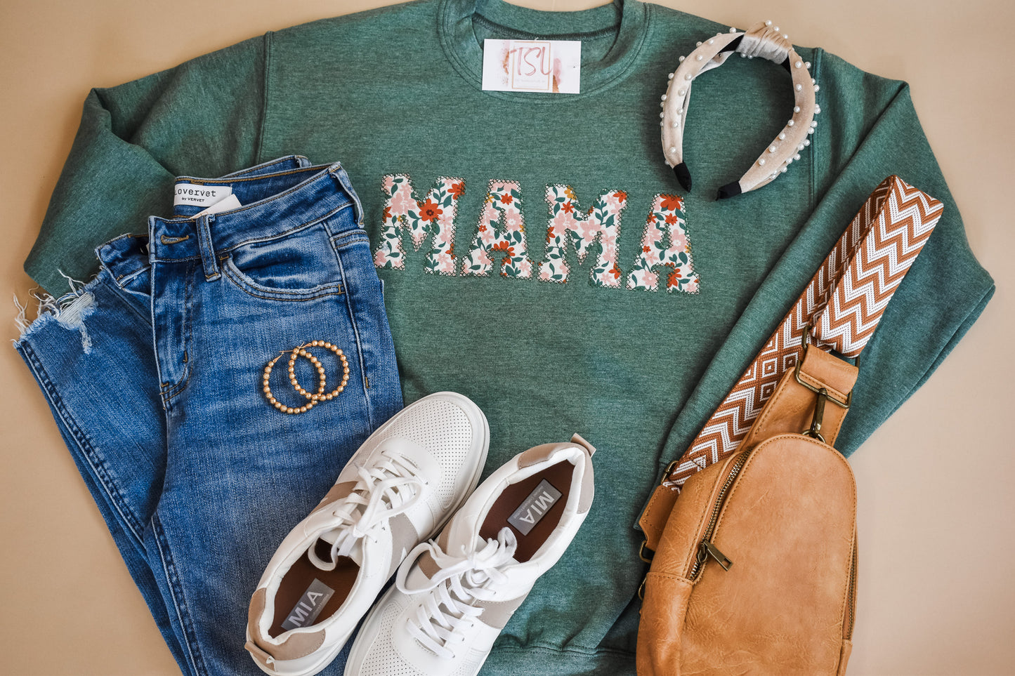 Mama Fall Floral Applique Pullover