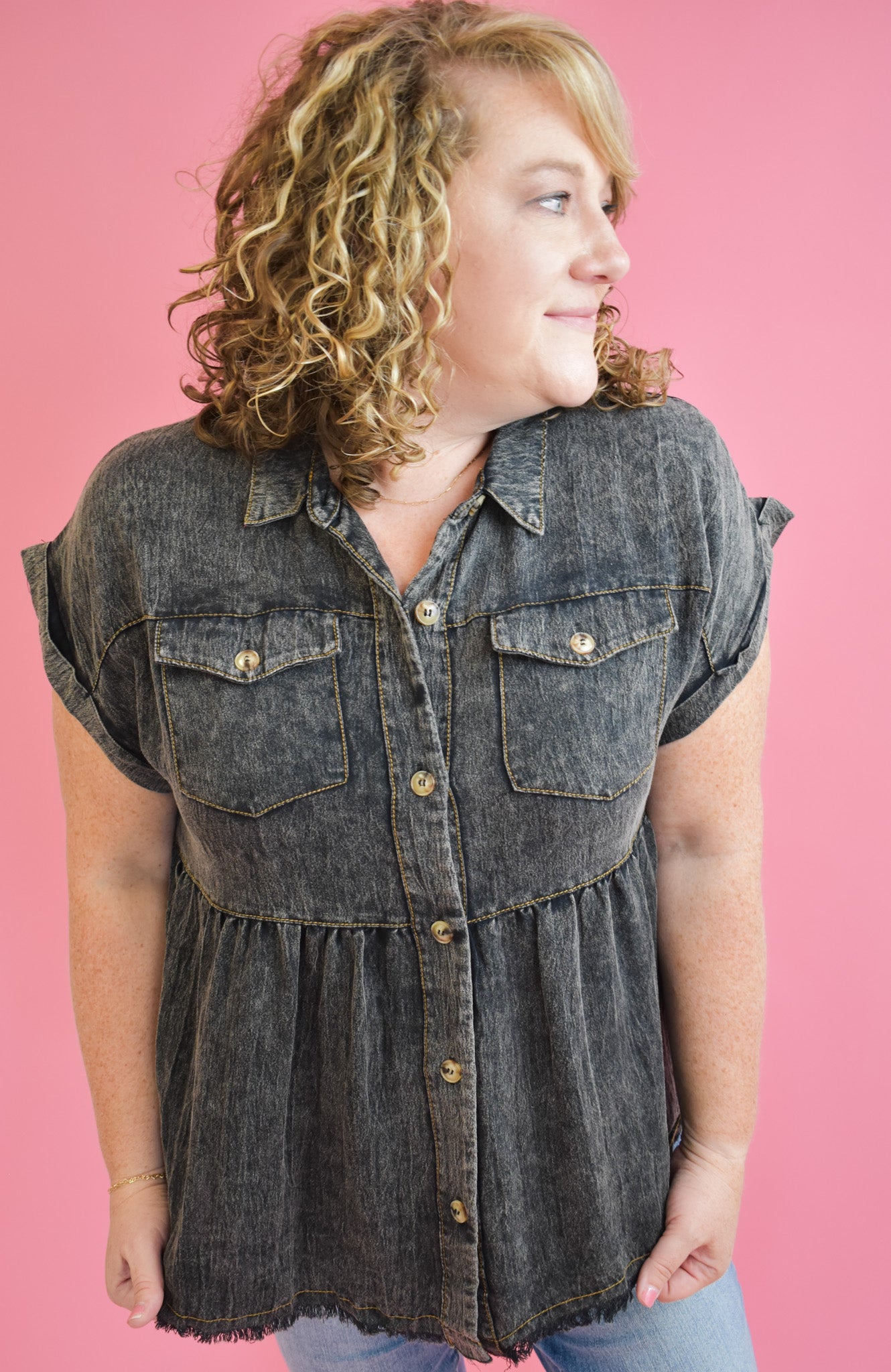 Marvel At You Button Down Top