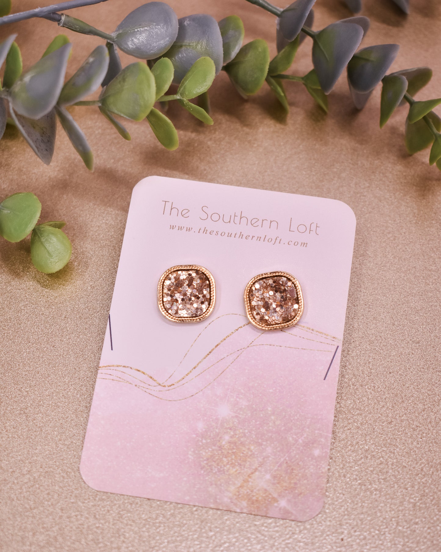 Rounded Glitter Square Stud Earrings
