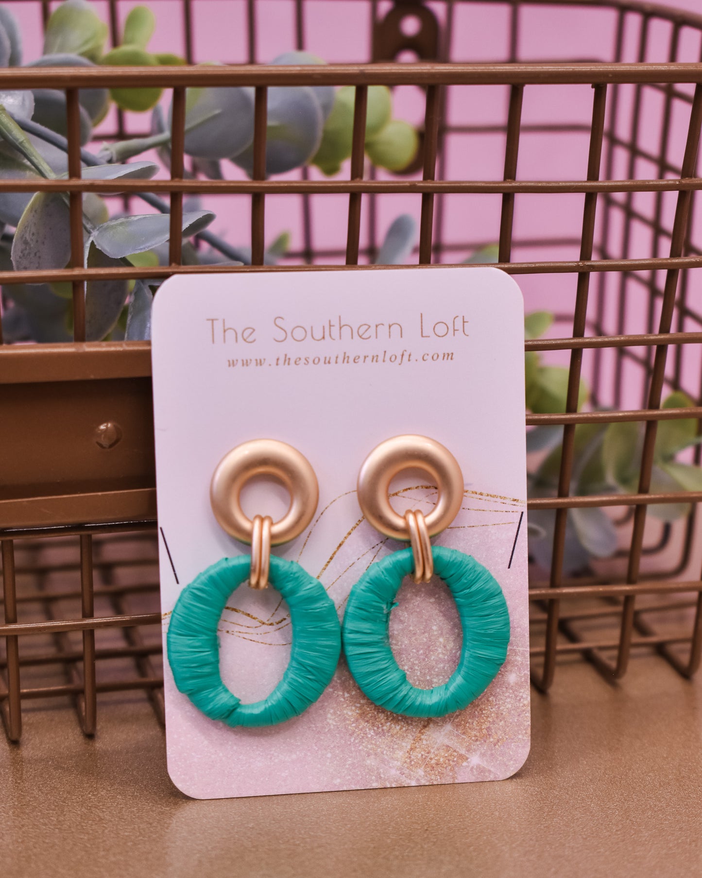 Raffia Wrapped Oval Earrings