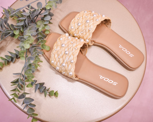 The Kinsley Woven Pearl Slide Sandal