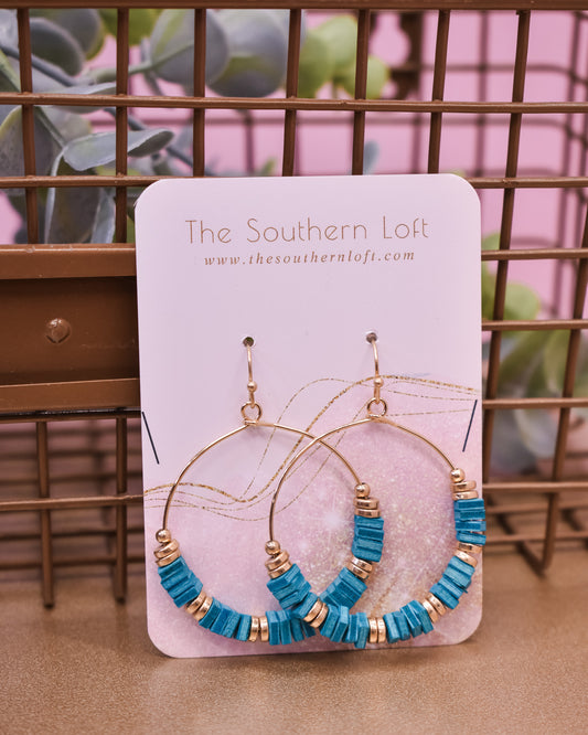 Wood Square Link Wire Earrings