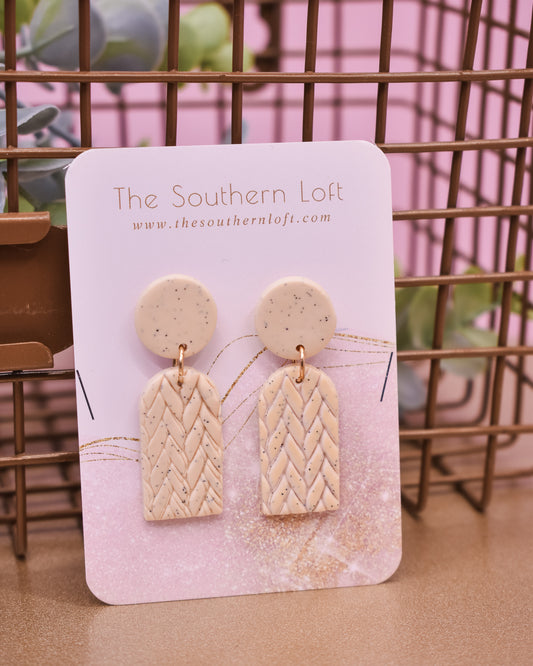Woven Texture Arch Clay Earrings