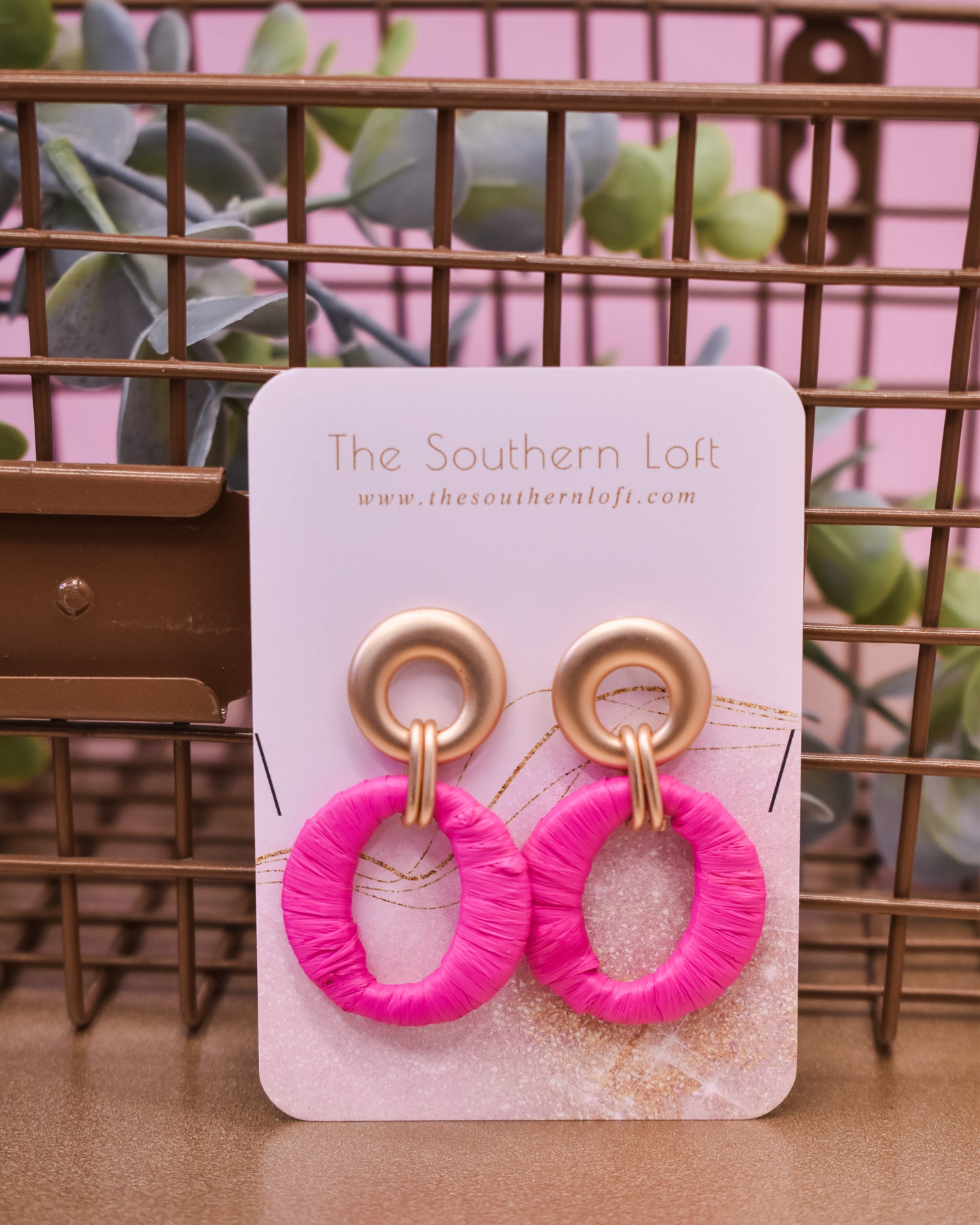 Raffia Wrapped Oval Earrings