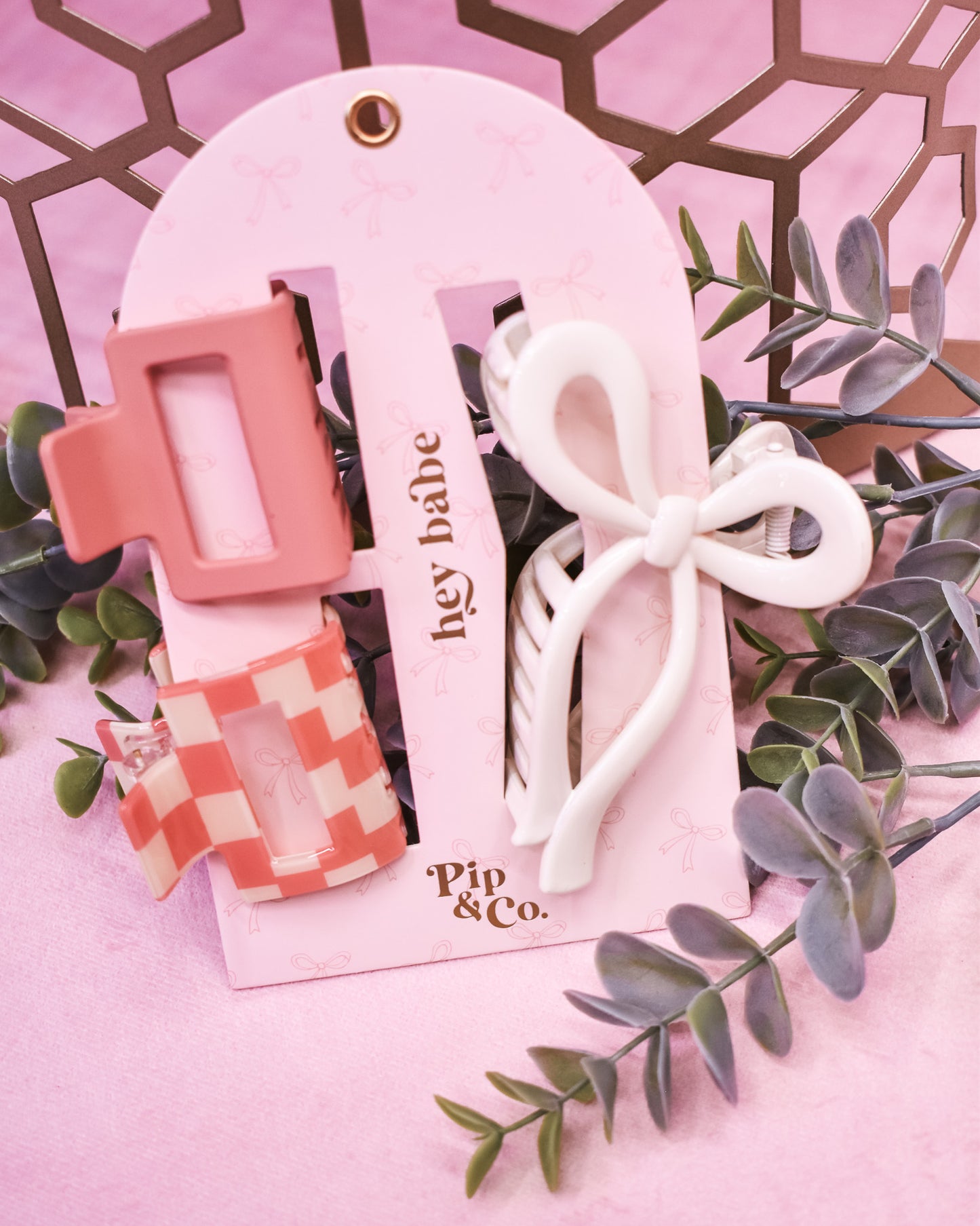 Bow & Checkered Claw Hair Clip Set