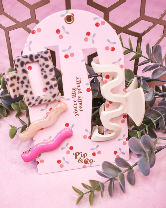 Pink & Leopard Print Hair Claw Clip Set