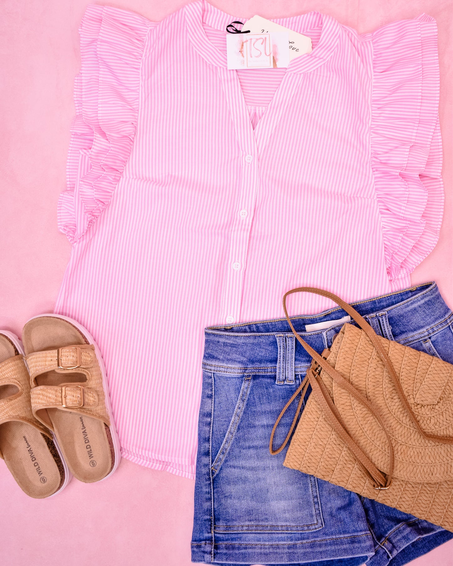 Sweet Aura Striped And Ruffle Cap Sleeve Top