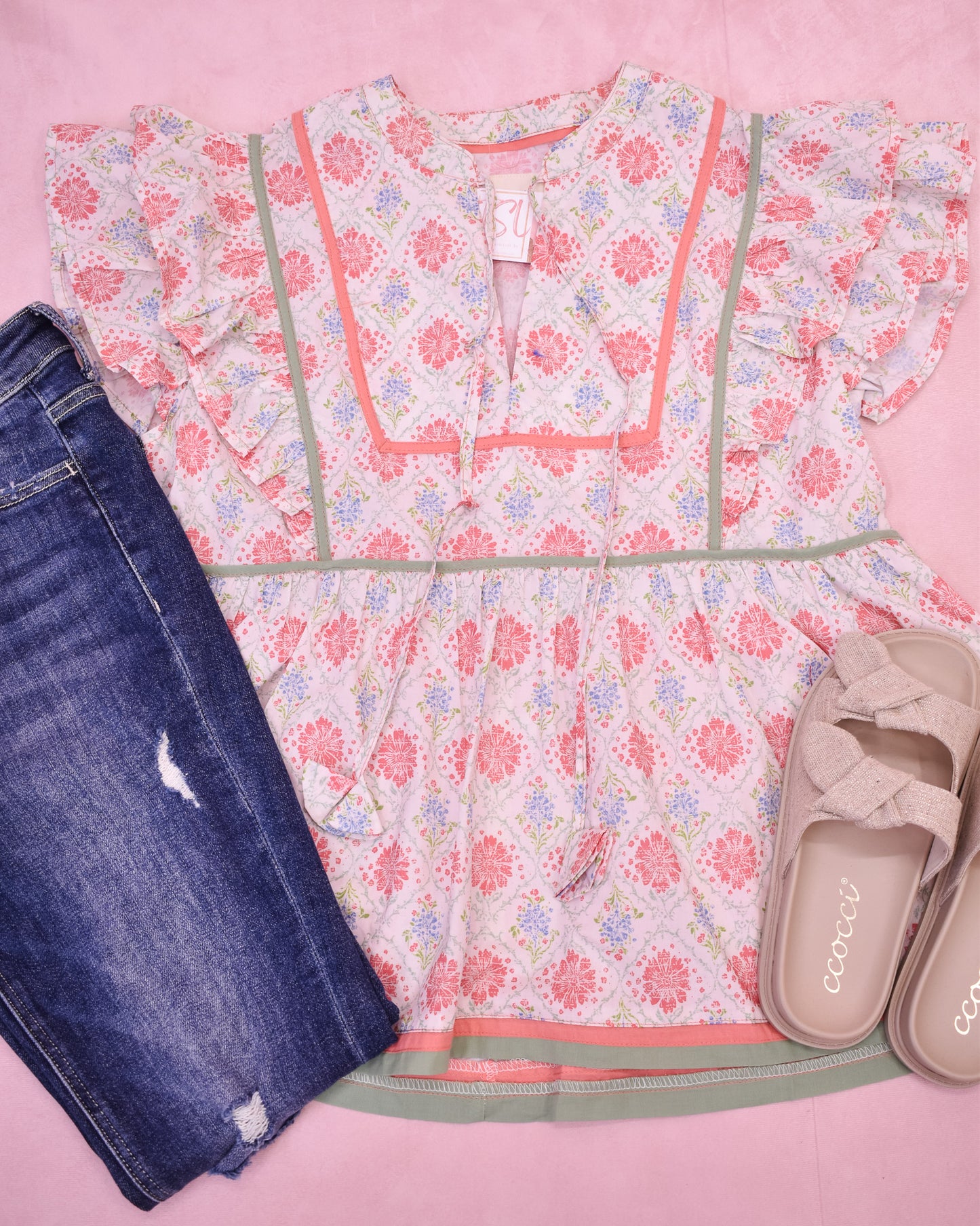 Bloom And Flutter Floral Ruffle Sleeve Top