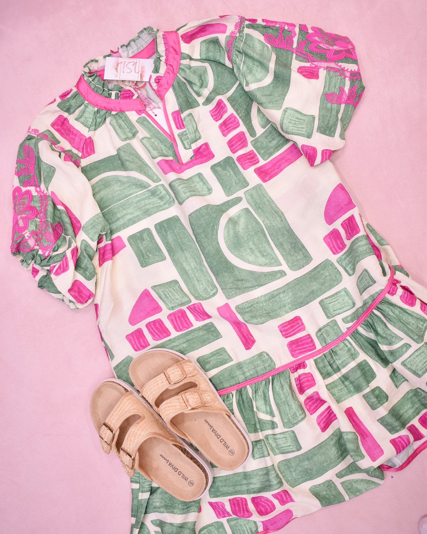 Garden Girl Abstract Print Puff sleeve Babydoll Dress