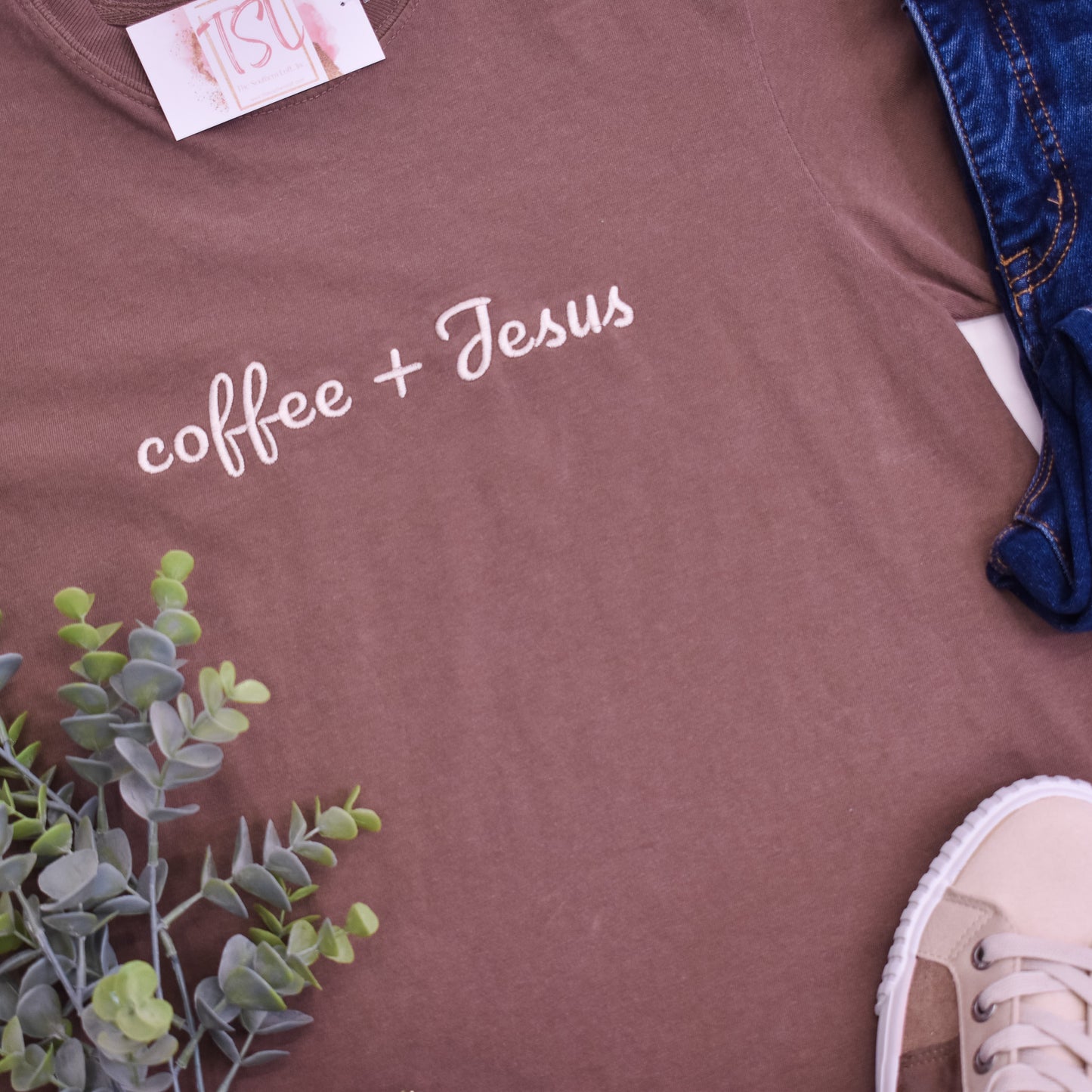 Coffee + Jesus Embroidered Graphic Tee