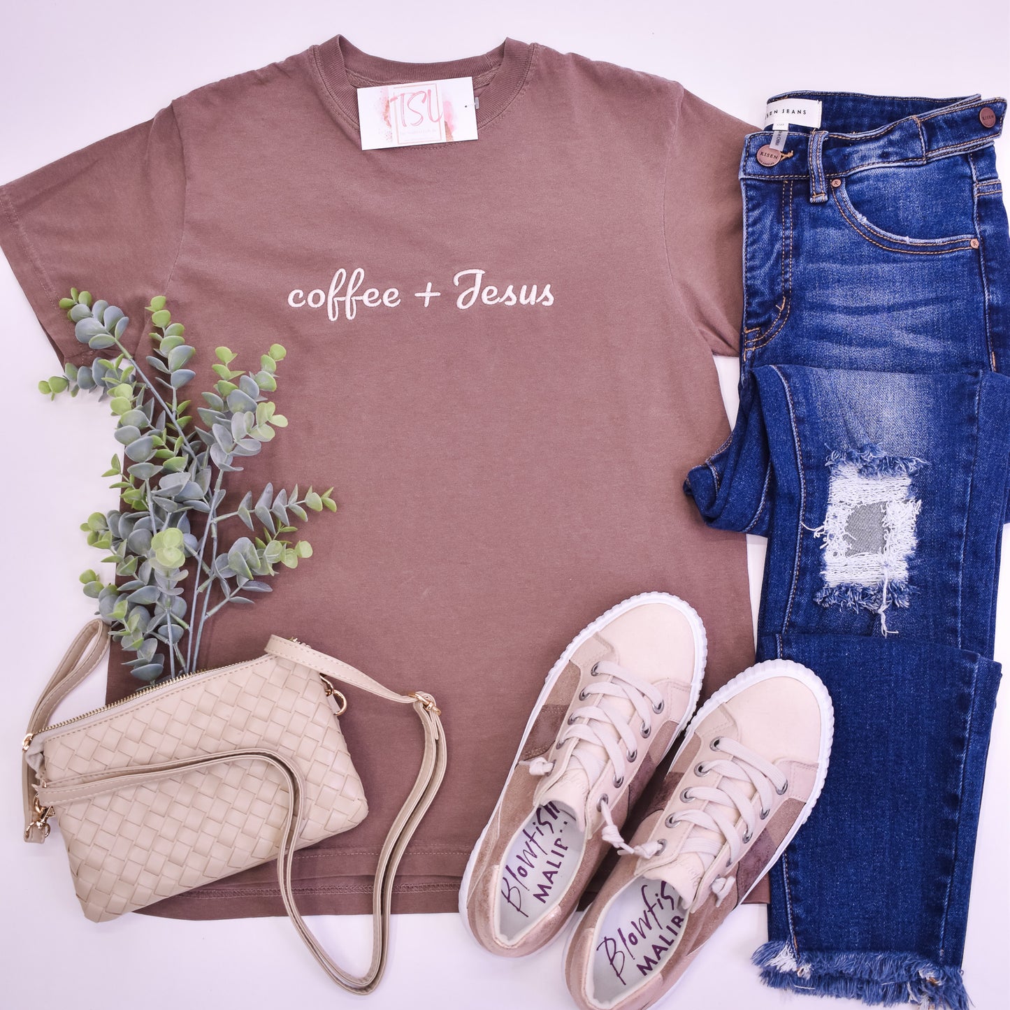 Coffee + Jesus Embroidered Graphic Tee
