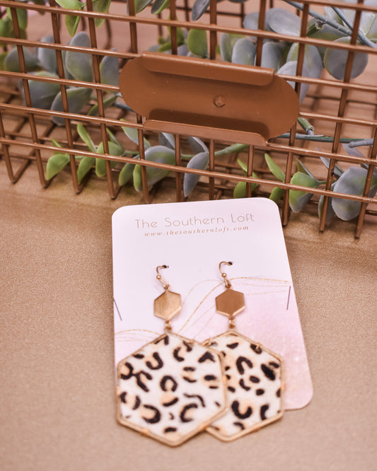 Animal Print Hexagon Leather Earrings