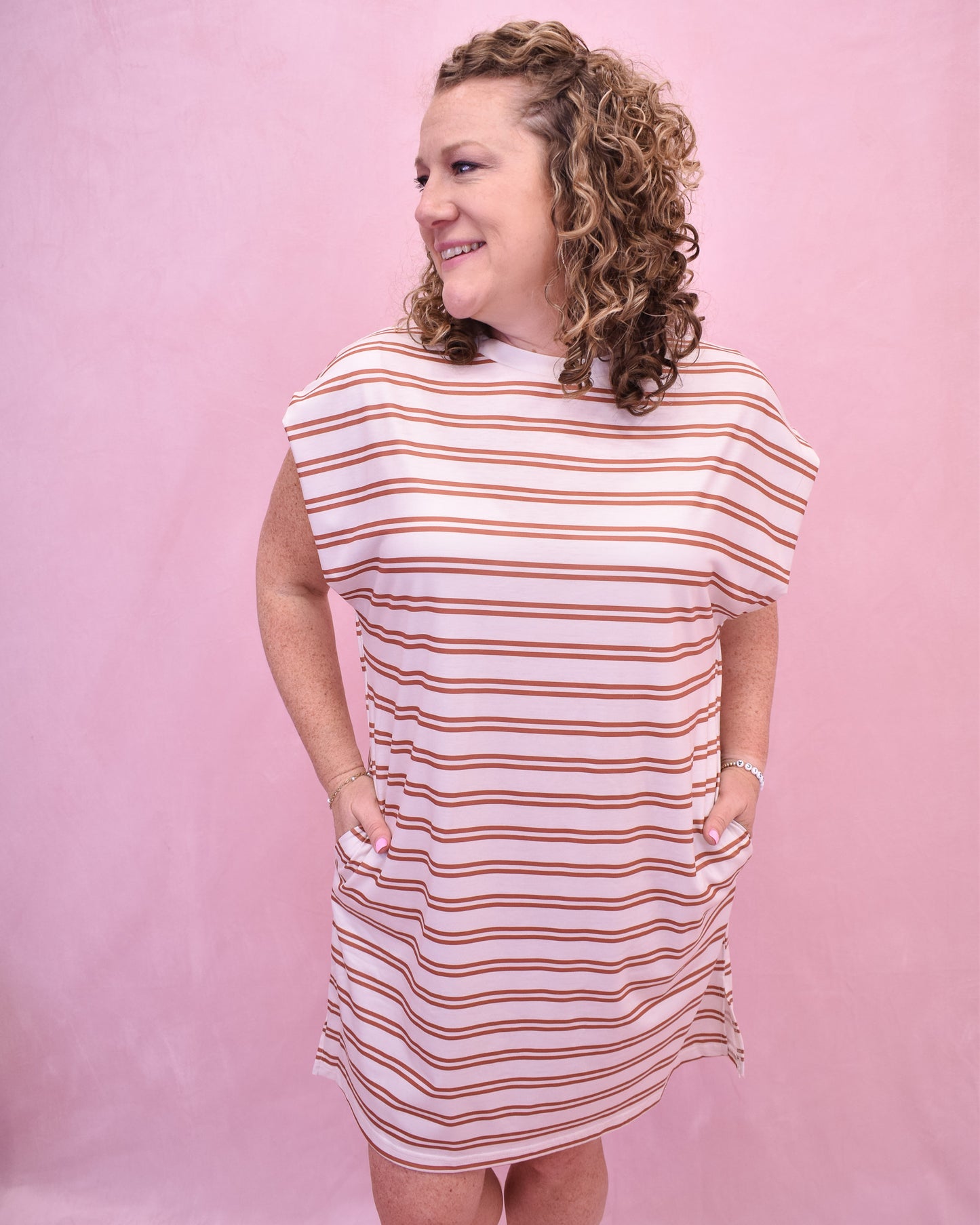 Sun-Stripe Pocket Casual Mini Dress