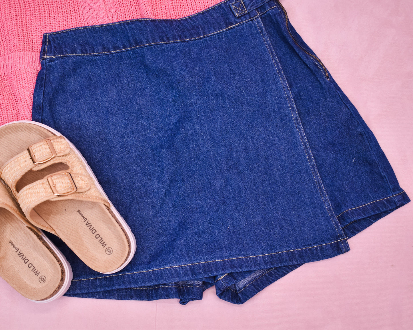 Cross My Path Denim Mini Skort