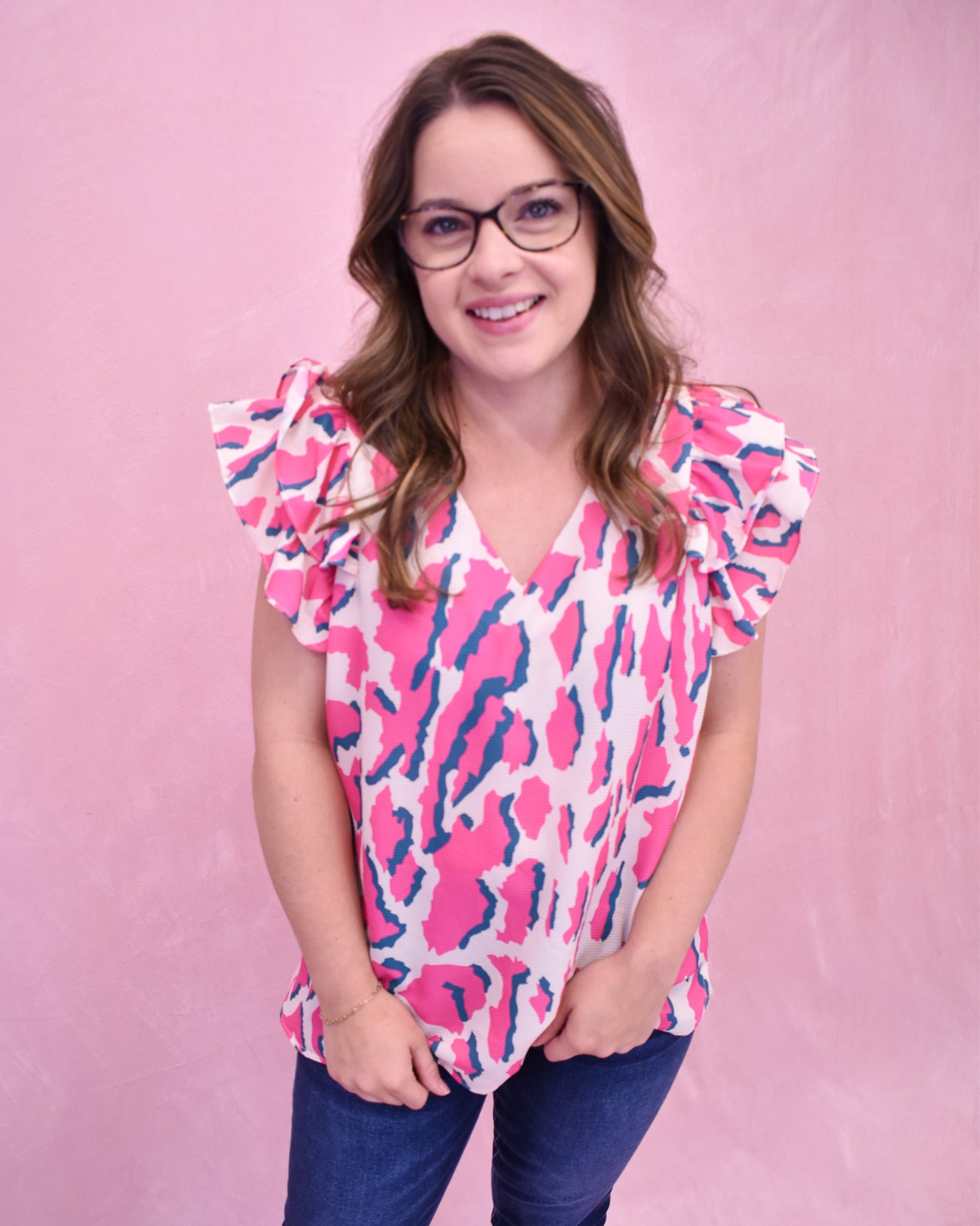 Beside Me Animal Print Abstract Top