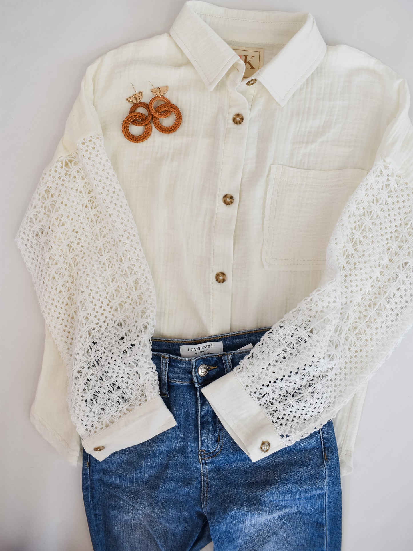 Need A Little Lace Button Up Top