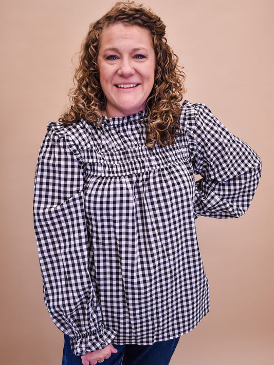 Living Right Frilled Gingham Top