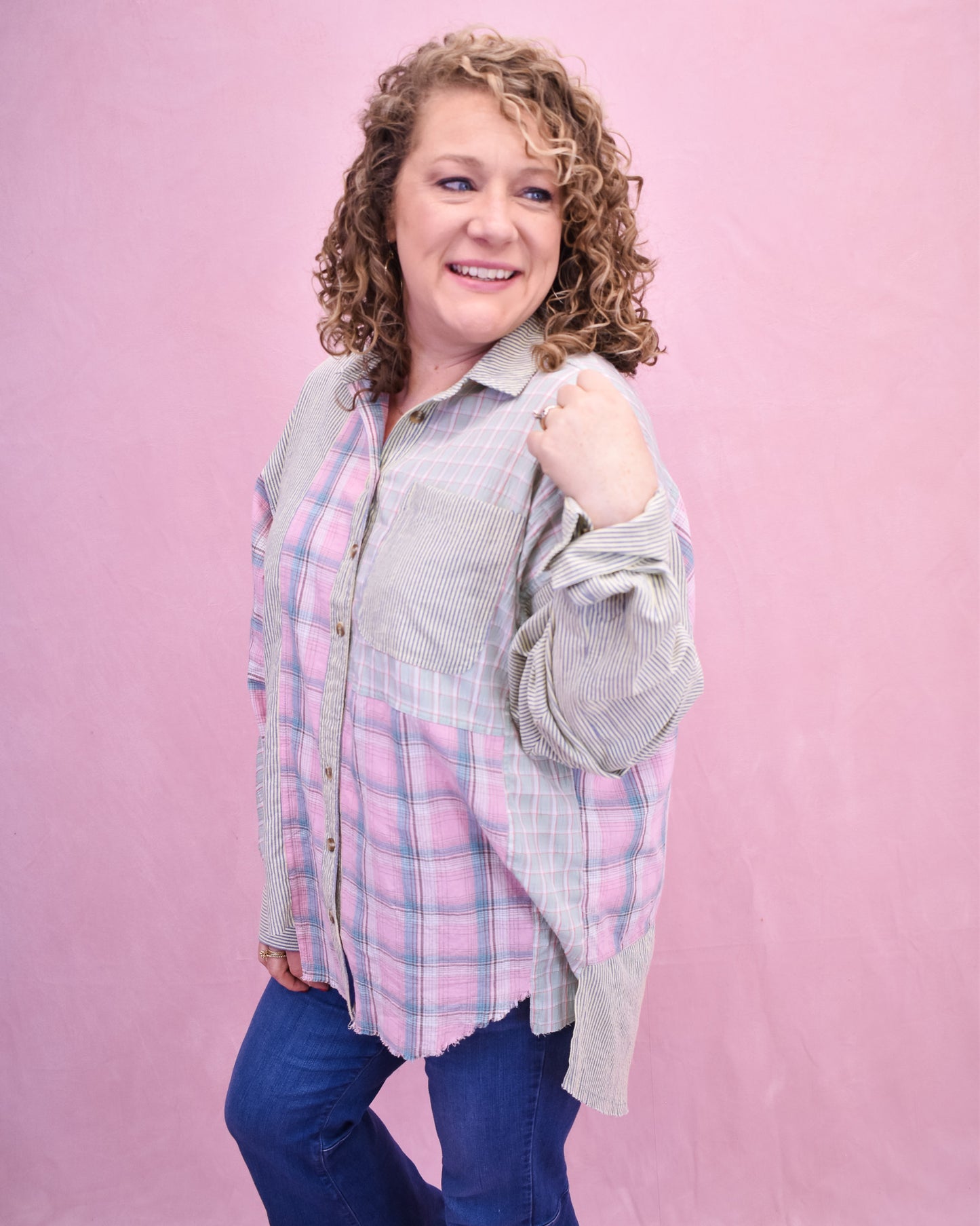 Sweet Lifestyle Oversized Patchwork Top