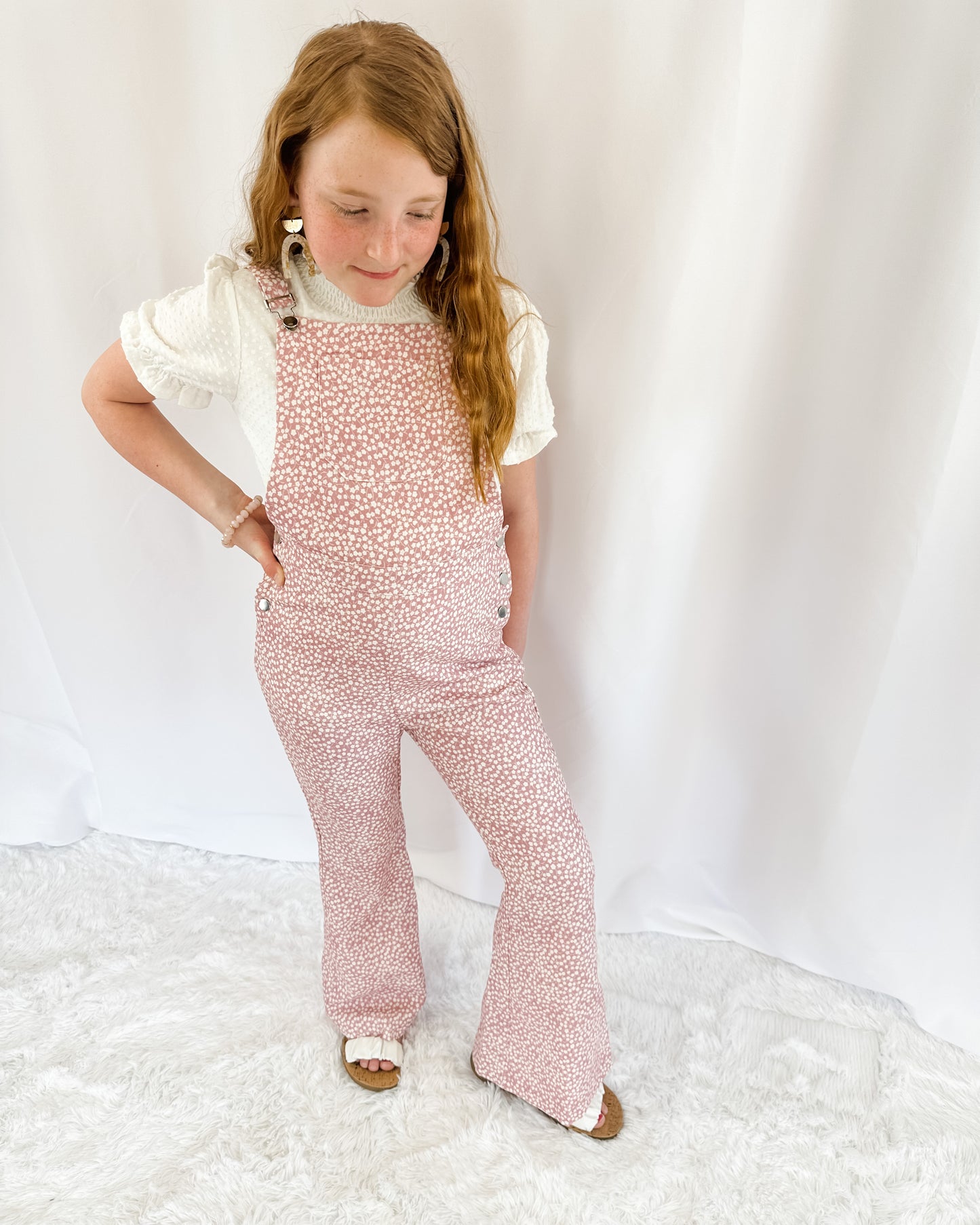 Girl's Floral Bell Bottom Overalls