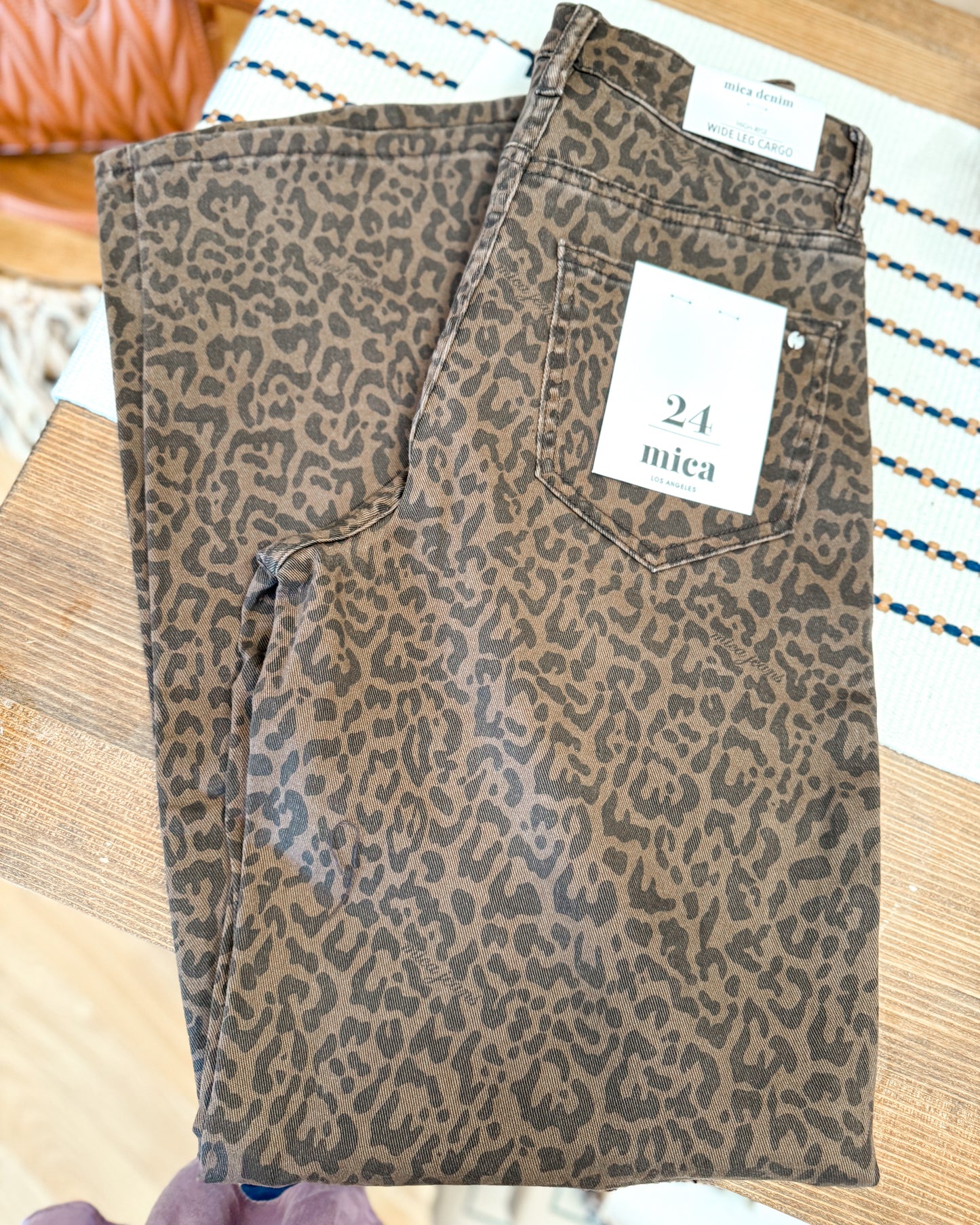 High Rise Wide Leg Cargo Leopard Denim