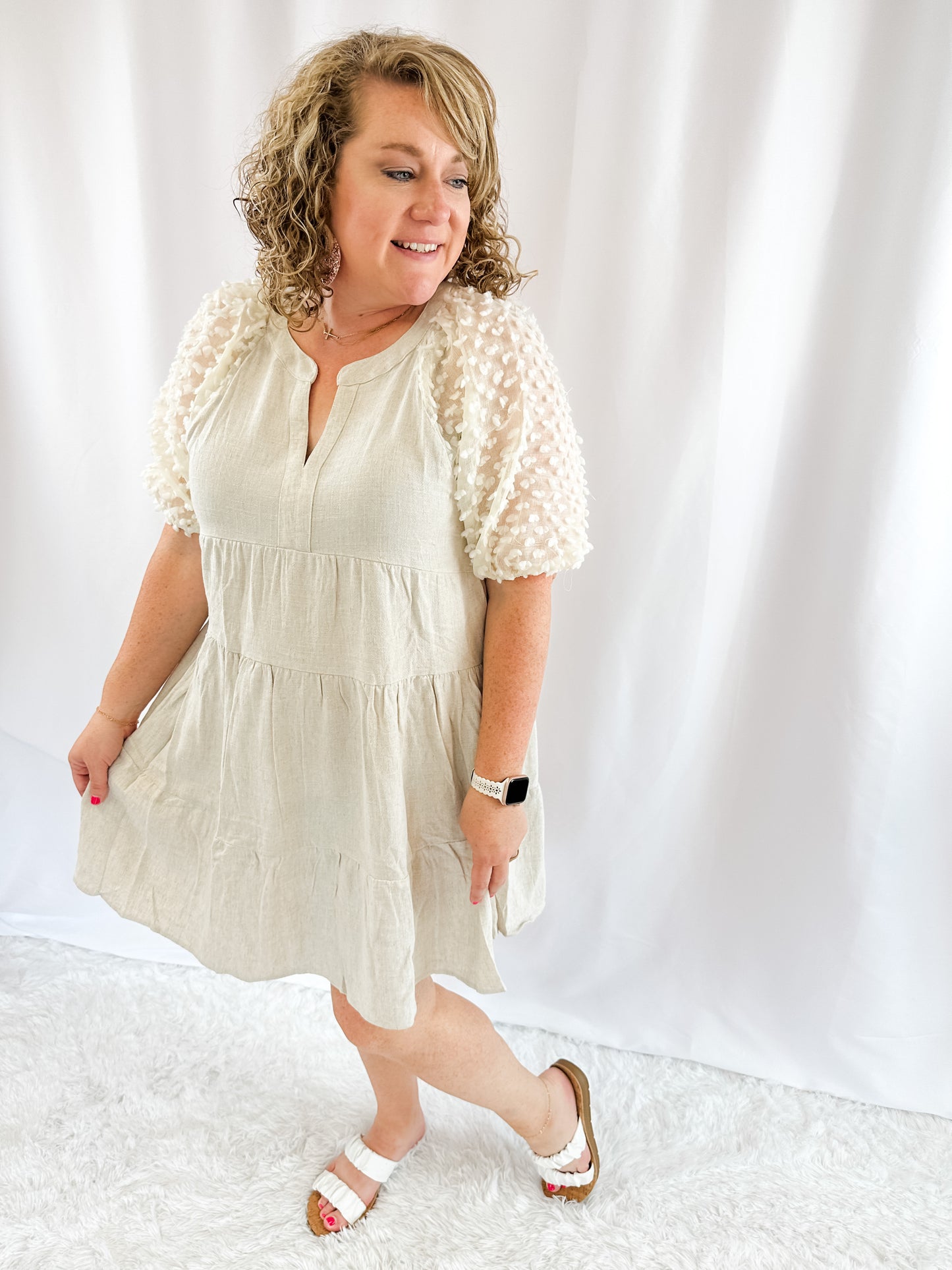 Floral Applique Linen Dress