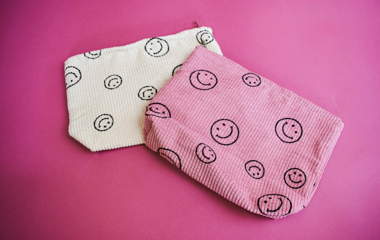 Happy Face Corduroy Pouch