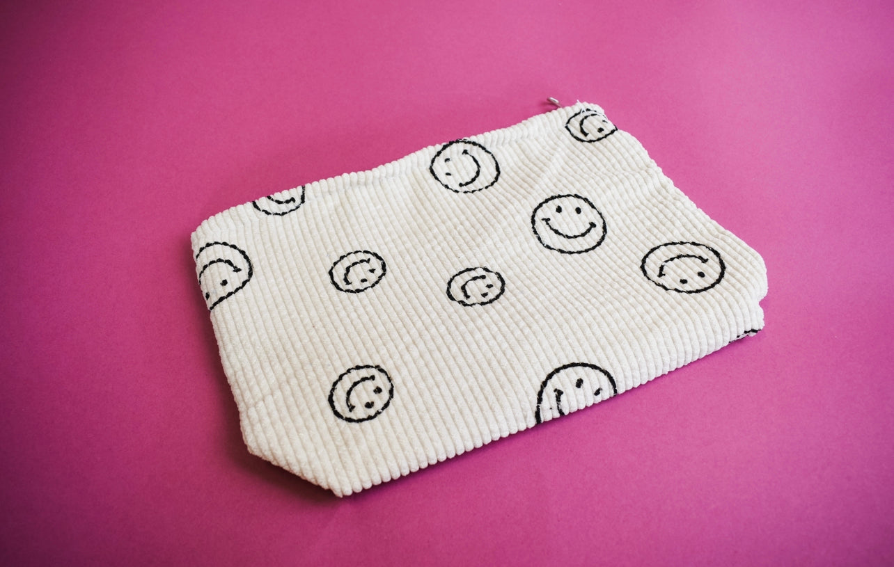 Happy Face Corduroy Pouch