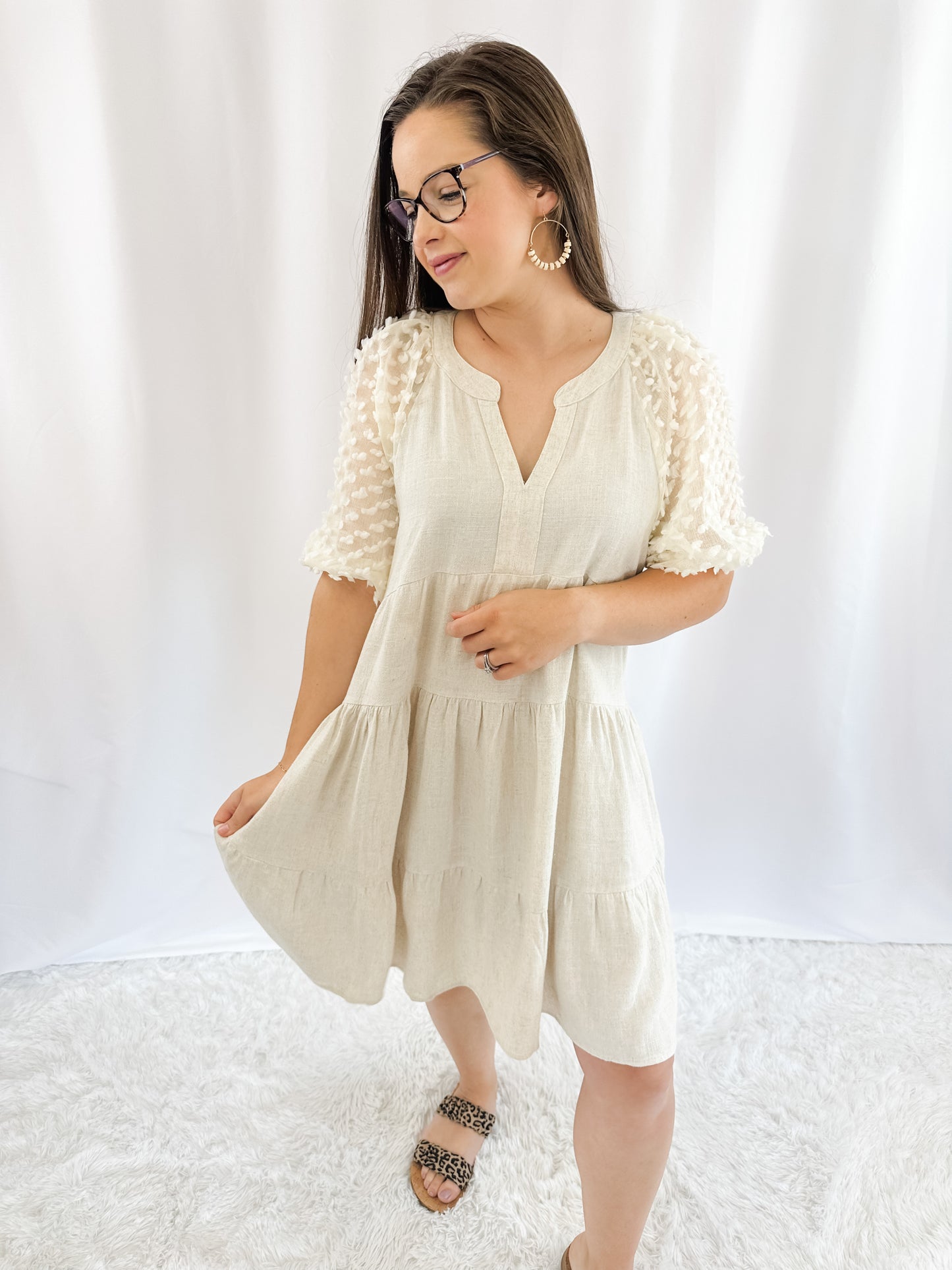 Floral Applique Linen Dress