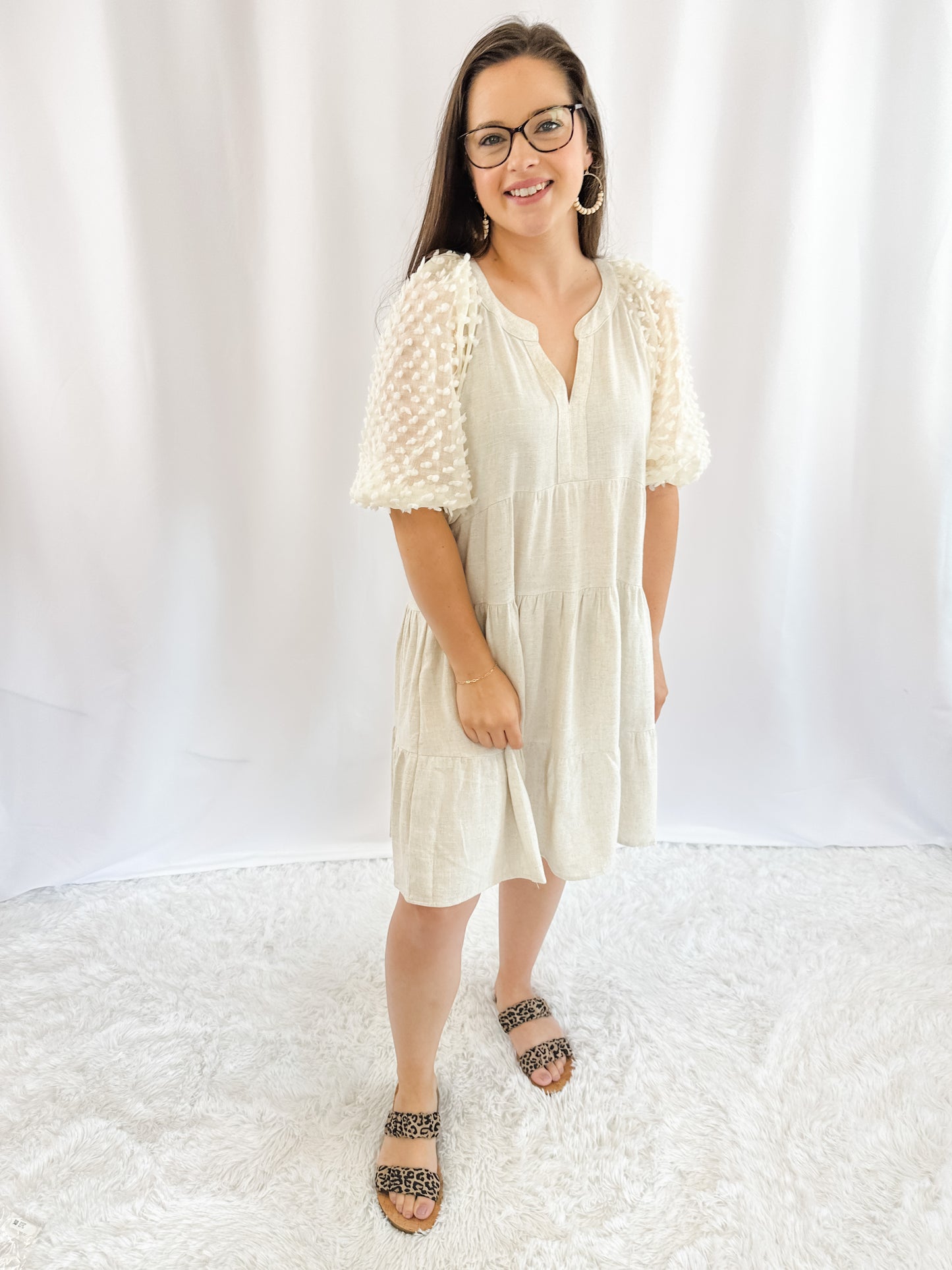Floral Applique Linen Dress