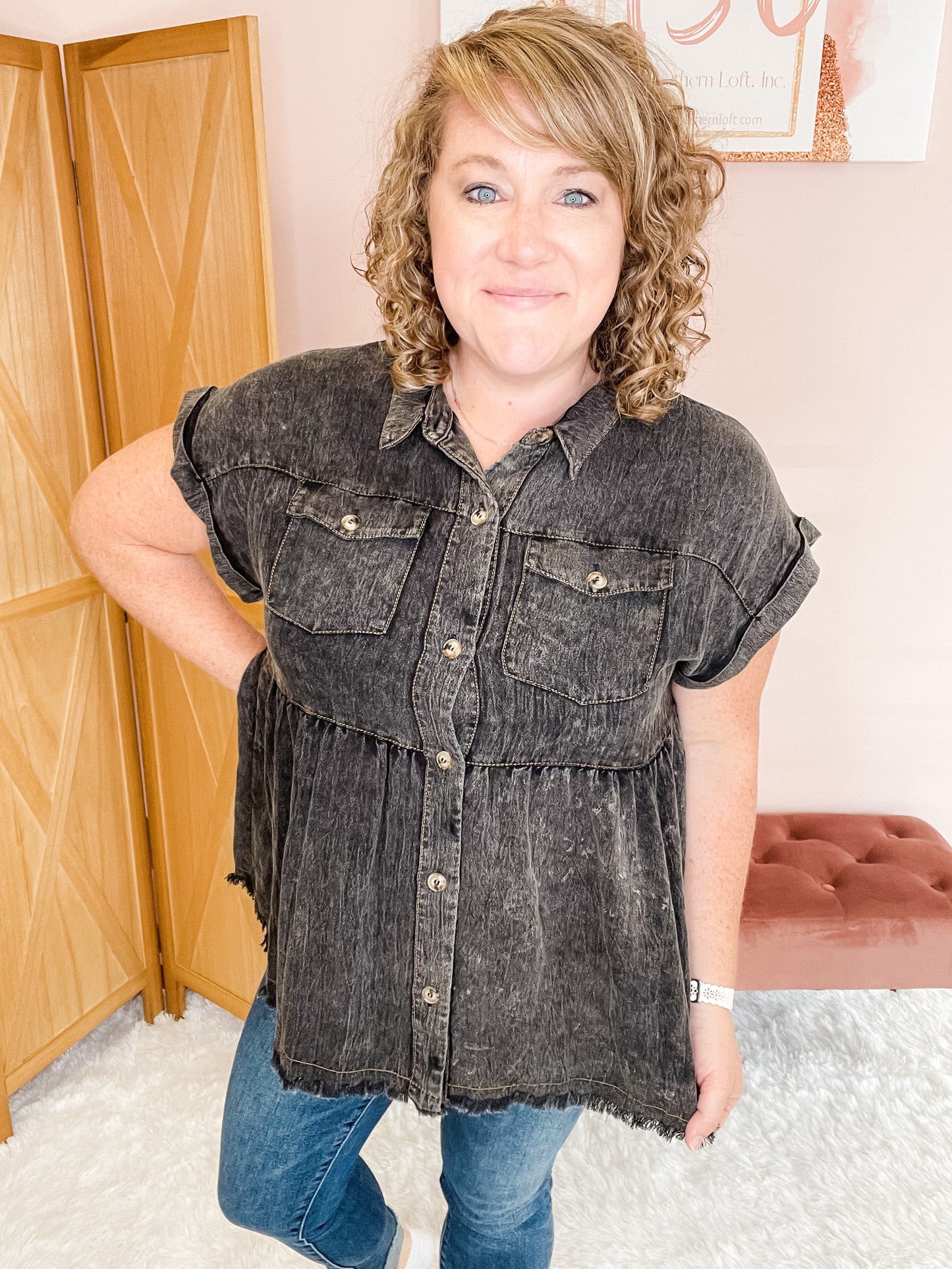Marvel At You Button Down Top
