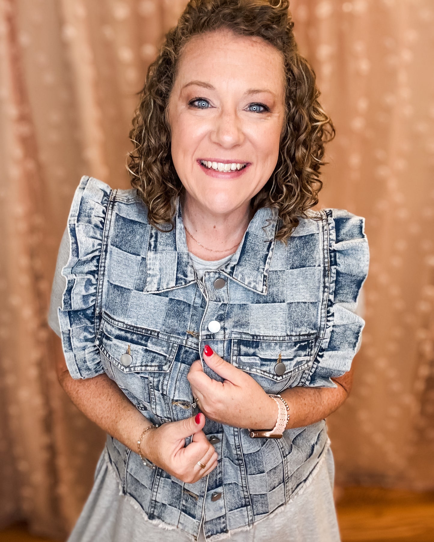 Cheerful Energy Gingham Denim Vest