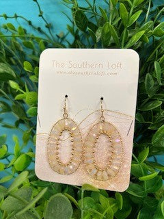 Beaded Oval Drop Earrings
