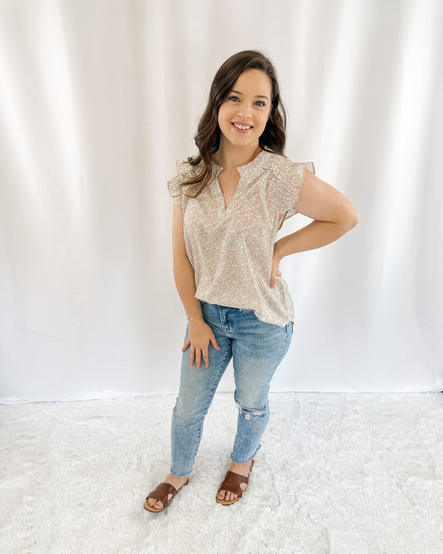 Open The Doors Ruffle Sleeve Top