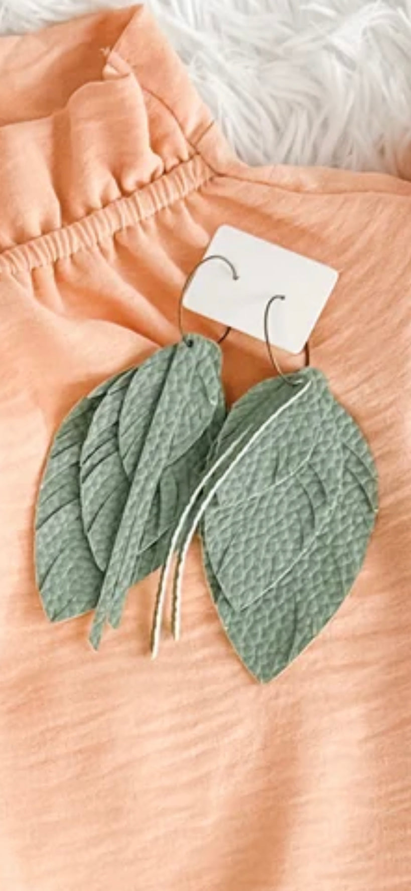 Leather Stacked Feather Earring