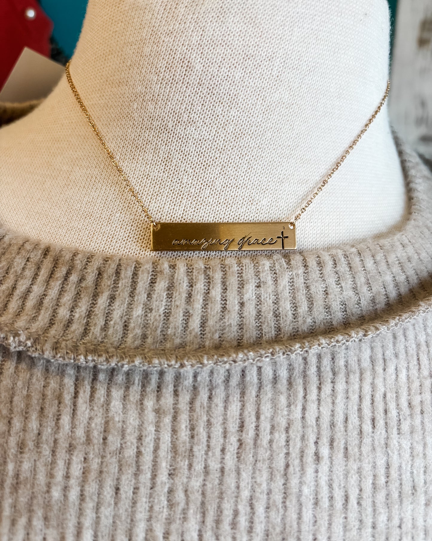 Amazing Grace Stamped Bar Necklace