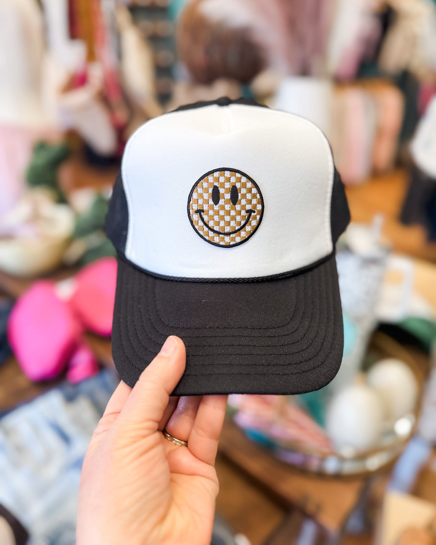 Because I'm Happy - Checkered Patch Trucker Hat