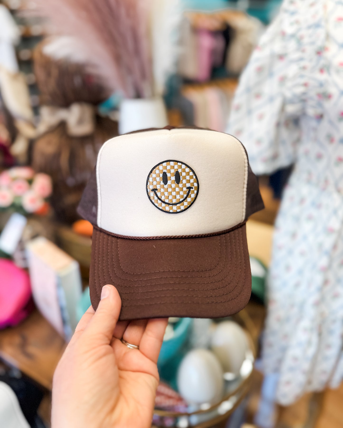Because I'm Happy - Checkered Patch Trucker Hat
