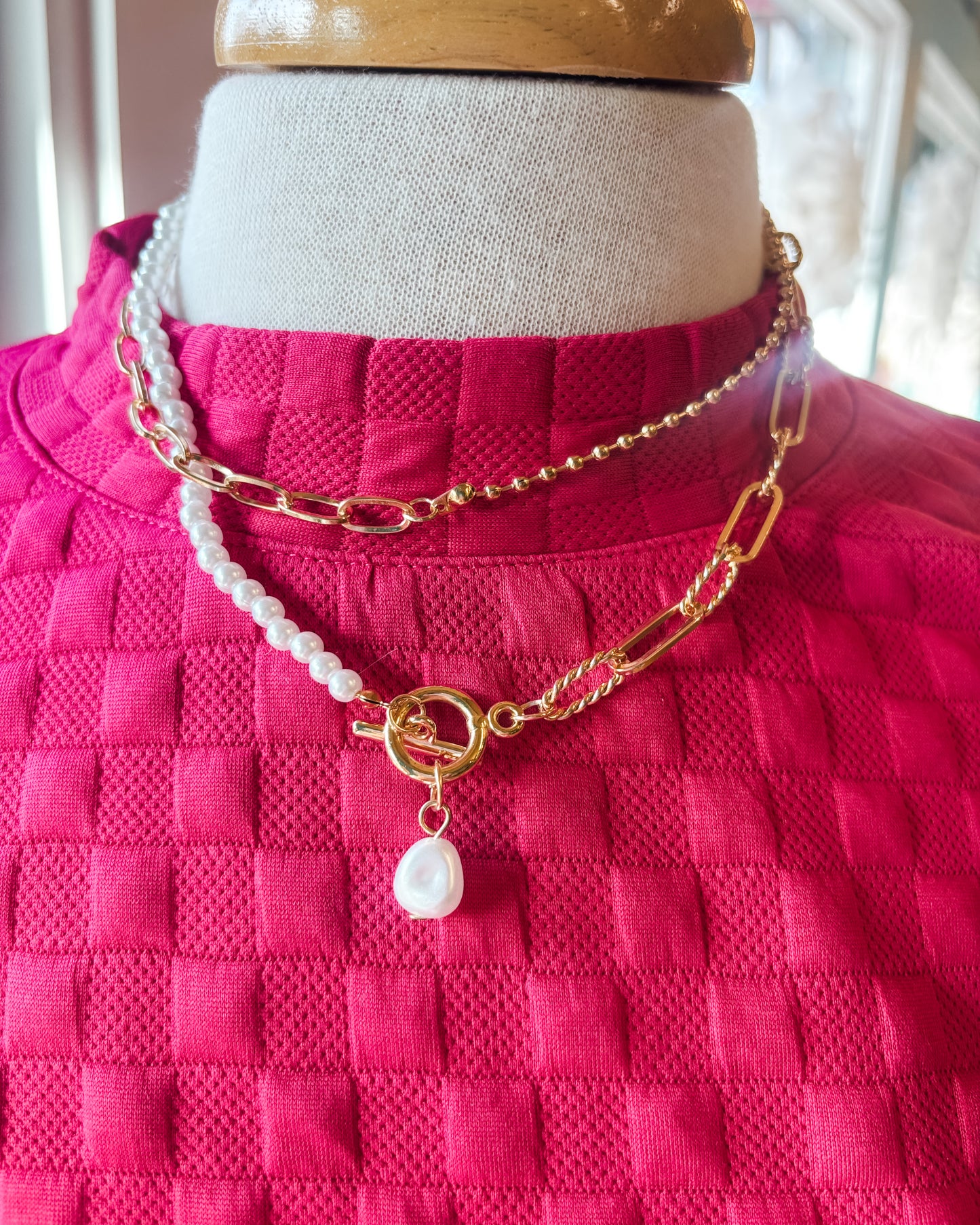 Pearl Mix Double Layer Toggle Necklace