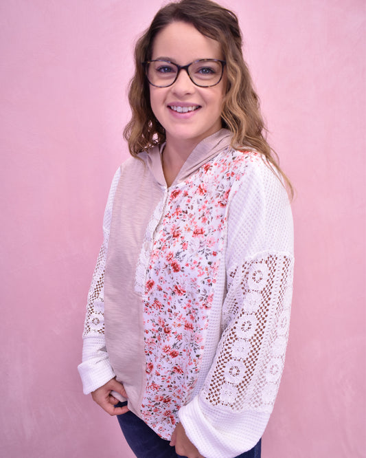 Kind Smile Mix Texture Patchwork Top