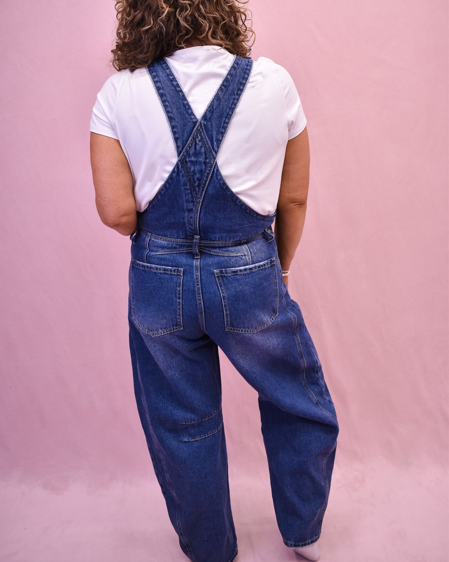barrel leg denim overalls
